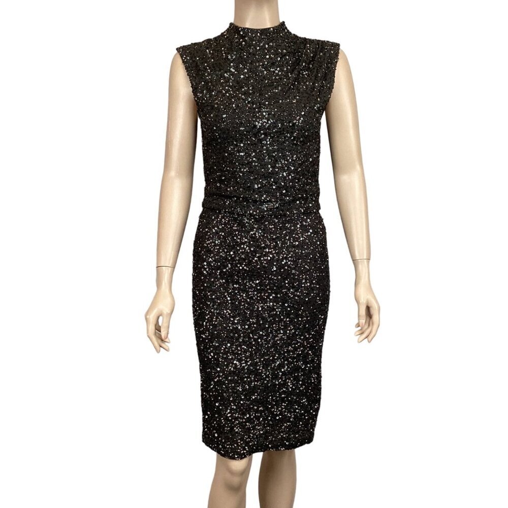 Alice + Olivia Black Sequin Sleeveless 2pc Top & Skirt Size 2‎ Cocktail